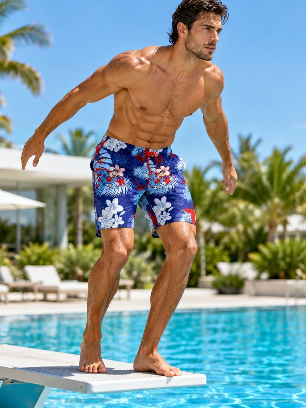 Men's DC Comics Superman Blue Floral Shorts Drawstring Water Repellent Tropical